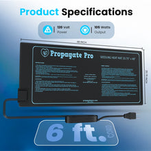 Load image into Gallery viewer, Seeding heat mat with Propagate Pro branding and specifications on a blue background