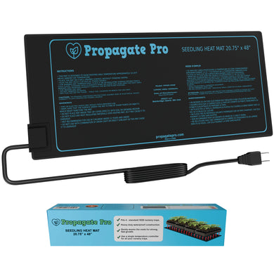 Propagate Pro seedling heat mat with power cord and packaging on a white background
