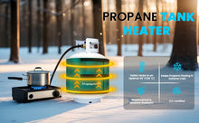 Load image into Gallery viewer, Propane tank heater with pot on stove in snowy outdoor setting
