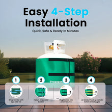 Load image into Gallery viewer, Green propane tank with installation steps on a blurred outdoor background